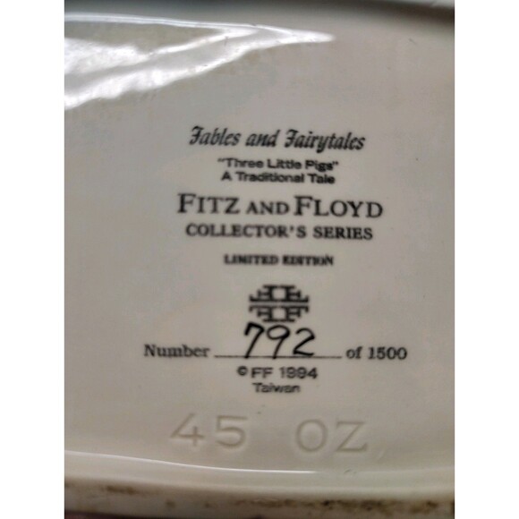 Fitz & Floyd Teapot Collectible Fables & Fairytales THREE LITTLE PIGS  #792/1500 - Picture 14 of 14